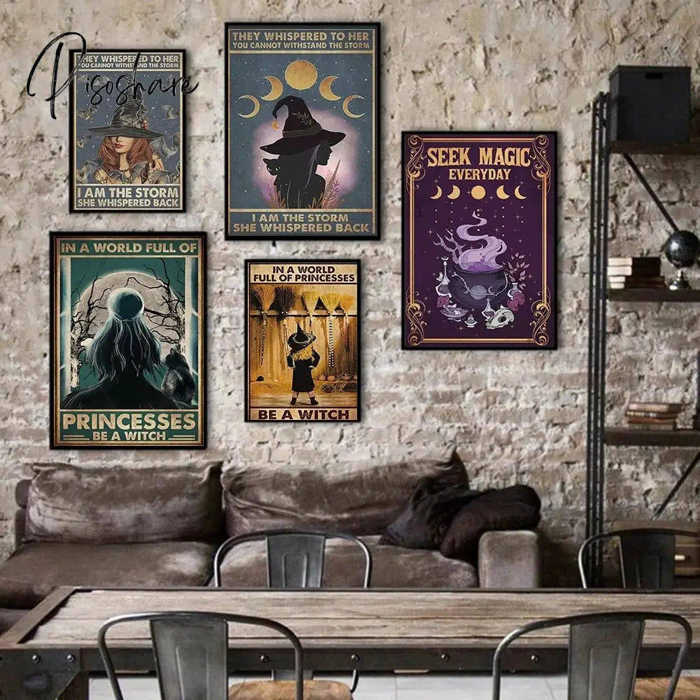 Retro Halloween Posters In A World Full Of Princess Be Witch Canvas Painting Vintage Wall Pictures
