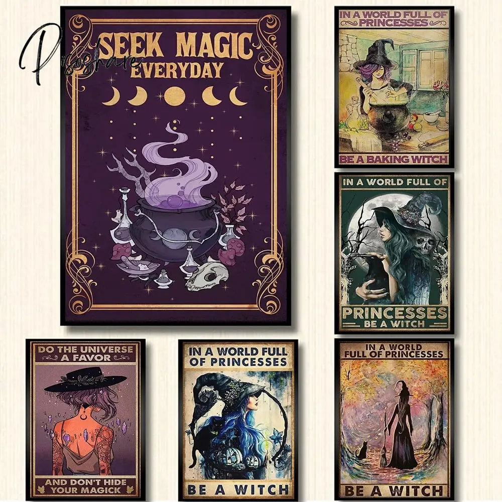 Retro Halloween Posters In A World Full Of Princess Be Witch Canvas Painting Vintage Wall Pictures
