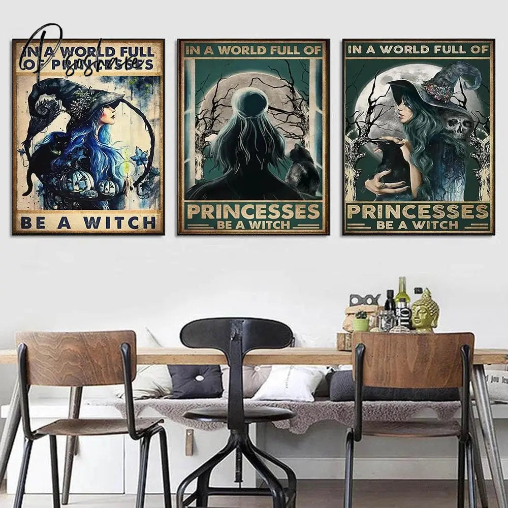 Retro Halloween Posters In A World Full Of Princess Be Witch Canvas Painting Vintage Wall Pictures