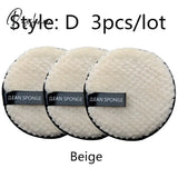 Reusable Makeup Remover Pads Wipes 3Pcs Microfiber Make Up Removal Pad Sponge Cleaning Tool Beige-D