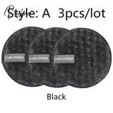 Reusable Makeup Remover Pads Wipes 3Pcs Microfiber Make Up Removal Pad Sponge Cleaning Tool Black-A