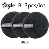 Reusable Makeup Remover Pads Wipes 3Pcs Microfiber Make Up Removal Pad Sponge Cleaning Tool Black-B