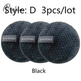 Reusable Makeup Remover Pads Wipes 3Pcs Microfiber Make Up Removal Pad Sponge Cleaning Tool Black-D