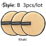 Reusable Makeup Remover Pads Wipes 3Pcs Microfiber Make Up Removal Pad Sponge Cleaning Tool Khaki-B