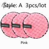 Reusable Makeup Remover Pads Wipes 3Pcs Microfiber Make Up Removal Pad Sponge Cleaning Tool Pink-A