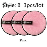 Reusable Makeup Remover Pads Wipes 3Pcs Microfiber Make Up Removal Pad Sponge Cleaning Tool Pink-B