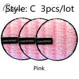 Reusable Makeup Remover Pads Wipes 3Pcs Microfiber Make Up Removal Pad Sponge Cleaning Tool Pink-C