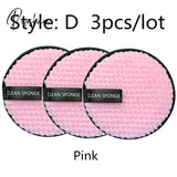 Reusable Makeup Remover Pads Wipes 3Pcs Microfiber Make Up Removal Pad Sponge Cleaning Tool Pink-D