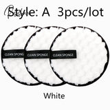 Reusable Makeup Remover Pads Wipes 3Pcs Microfiber Make Up Removal Pad Sponge Cleaning Tool White-A