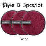 Reusable Makeup Remover Pads Wipes 3Pcs Microfiber Make Up Removal Pad Sponge Cleaning Tool Wine-B