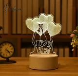 Romantic Love 3D Lamp Heart-Shaped Acrylic Led Night Light Tree Decorative Table Valentine’s Day