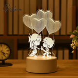 Romantic Love 3D Lamp Heart-Shaped Acrylic Led Night Light Tree Decorative Table Valentine’s Day