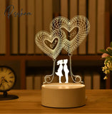 Romantic Love 3D Lamp Heart-Shaped Acrylic Led Night Light Tree Decorative Table Valentine’s Day