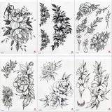 Rose Peony Flower Girls Temporary Tattoos For Women Waterproof Black Tattoo Stickers 3D Blossom