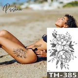 Rose Peony Flower Girls Temporary Tattoos For Women Waterproof Black Tattoo Stickers 3D Blossom