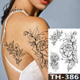 Rose Peony Flower Girls Temporary Tattoos For Women Waterproof Black Tattoo Stickers 3D Blossom