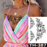 Rose Peony Flower Girls Temporary Tattoos For Women Waterproof Black Tattoo Stickers 3D Blossom