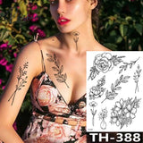 Rose Peony Flower Girls Temporary Tattoos For Women Waterproof Black Tattoo Stickers 3D Blossom