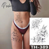 Rose Peony Flower Girls Temporary Tattoos For Women Waterproof Black Tattoo Stickers 3D Blossom