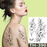 Rose Peony Flower Girls Temporary Tattoos For Women Waterproof Black Tattoo Stickers 3D Blossom