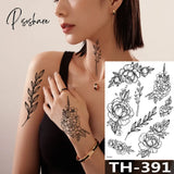 Rose Peony Flower Girls Temporary Tattoos For Women Waterproof Black Tattoo Stickers 3D Blossom