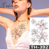 Rose Peony Flower Girls Temporary Tattoos For Women Waterproof Black Tattoo Stickers 3D Blossom