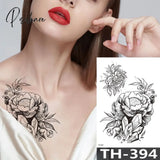 Rose Peony Flower Girls Temporary Tattoos For Women Waterproof Black Tattoo Stickers 3D Blossom