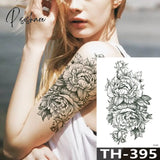 Rose Peony Flower Girls Temporary Tattoos For Women Waterproof Black Tattoo Stickers 3D Blossom