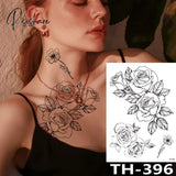 Rose Peony Flower Girls Temporary Tattoos For Women Waterproof Black Tattoo Stickers 3D Blossom