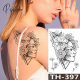 Rose Peony Flower Girls Temporary Tattoos For Women Waterproof Black Tattoo Stickers 3D Blossom