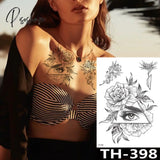 Rose Peony Flower Girls Temporary Tattoos For Women Waterproof Black Tattoo Stickers 3D Blossom