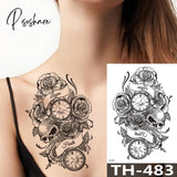 Rose Peony Flower Girls Temporary Tattoos For Women Waterproof Black Tattoo Stickers 3D Blossom