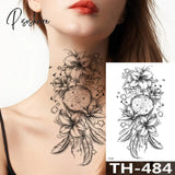 Rose Peony Flower Girls Temporary Tattoos For Women Waterproof Black Tattoo Stickers 3D Blossom