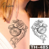 Rose Peony Flower Girls Temporary Tattoos For Women Waterproof Black Tattoo Stickers 3D Blossom