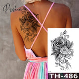 Rose Peony Flower Girls Temporary Tattoos For Women Waterproof Black Tattoo Stickers 3D Blossom