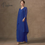 Royal Blue Full Sleeve Mother Of Bride Dresses With Applique Chiffon Wedding Party Gown Lace