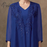 Royal Blue Full Sleeve Mother Of Bride Dresses With Applique Chiffon Wedding Party Gown Lace