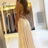 Satin Dresses Evening Dress Prom Party Robe De Sformal Simple Spaghetti Sexy Slit Коктейльные