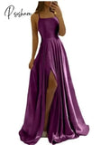 Satin Dresses Evening Dress Prom Party Robe De Sformal Simple Spaghetti Sexy Slit