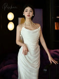 Satin Fishtail Wedding Dresses Simple Light Luxury Mermaid Niche Pleated Sleeveless Ivory Party