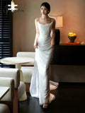 Satin Fishtail Wedding Dresses Simple Light Luxury Mermaid Niche Pleated Sleeveless Ivory Party