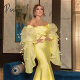 Saudi Arabia 2024 Party Prom Dresses Exquisite Mermaid Evening Dress Off Shoulder Yellow Feather