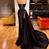 Sexy Black Pleat Satin Long Mermaid Prom Dress Evening Gala Formal Party Gown Wedding Occasion Same