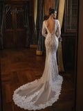 Sexy Deep V-Neck Backless Bride Robe Classic Lace Appliques Bridal Gown Sparkly Beads Sequins Long