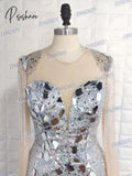 Sexy Deep V-Neck Mini Cocktail Dresses Sparkly Sequins Mirror Evening Dress 2024 Luxury Straight
