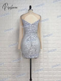 Sexy Deep V-Neck Mini Cocktail Dresses Sparkly Sequins Mirror Evening Dress 2024 Luxury Straight