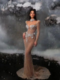 Sexy Illusion Deep V-Neck Cocktail Dresses Sparkly Beads Crystal Evening Dress 2024 Luxury Mermaid