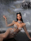 Sexy Illusion Deep V-Neck Cocktail Dresses Sparkly Beads Crystal Evening Dress 2024 Luxury Mermaid