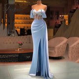 Sexy Mermaid Evening Dresses Robe De Soiree Illusion Bodice Pleats Beading Off The Shoulder Split