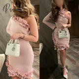 Sexy One-Shoulder SATIN Homecoming Dresses Tea-Length Full Sleeve Dresses for Special Events